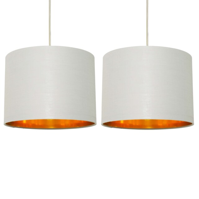 Set of 2 Grey Cotton Gold Lining 25cm Pendant Lightshade Grey Gold Medium 2