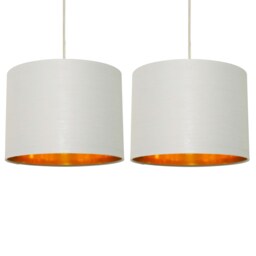 Set of 2 Grey Cotton Gold Lining 25cm Pendant Lightshade Grey Gold Medium 2