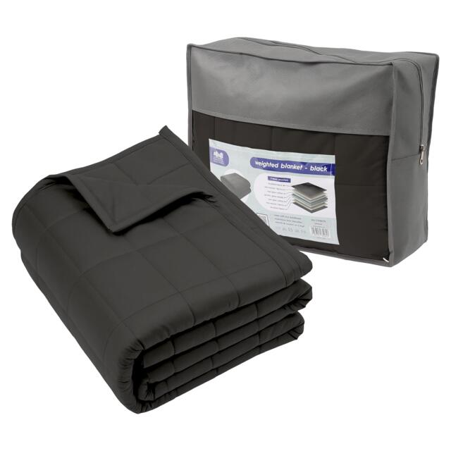 Harbour Housewares Weighted Blanket with Storage Bag - 8kg Weight Blanket Anxiety Stress Relief & Deep Sleep Calming Throw - Black