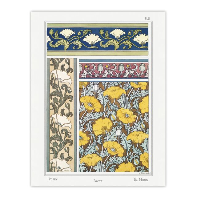 "Poppy Flower Patterns Vintage Floral Wall Art Print Verneuil 12x16"""