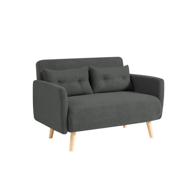 Roxy 2-Seater Plush Borg Fabric Clic-Clack Sofa Bed with Wooden Legs - Dark Grey Grey Dark Grey Two Seater 1