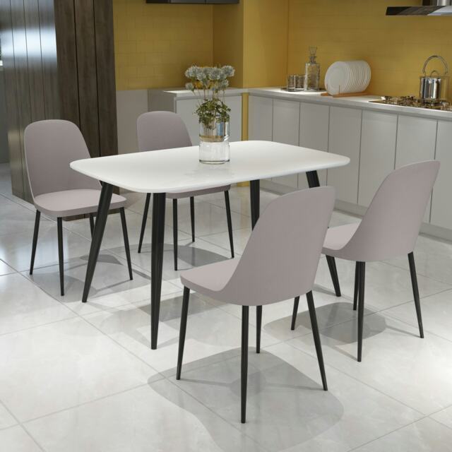 Aspen White 120cm Rectangular Dining Table with 4 Duo Plastic Chairs - Modern Dining Set Brown Calico One Size 1