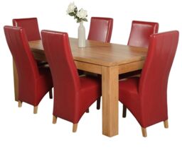 Dakota 182 x 92cm Oak Large Dining Table and 6 Lola Leather Chairs Red Red