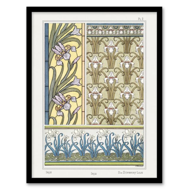 "Iris Floral Patterns Vintage Floral Framed Wall Art Print Verneuil 12x16"""