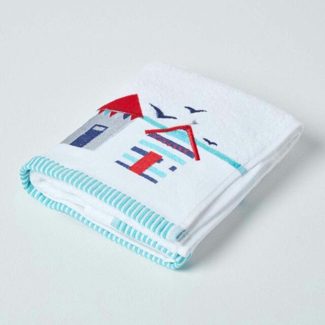 Homescapes White and Blue Beach Hut Hand Towel White Hand towel