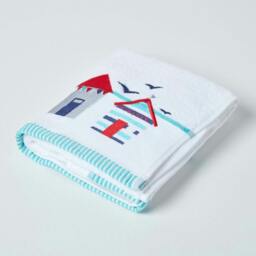 Homescapes White and Blue Beach Hut Hand Towel White Hand towel