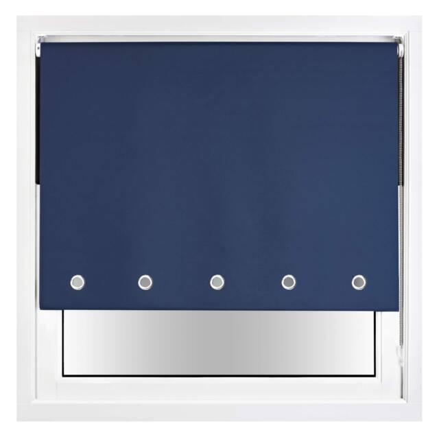 FURNISHED Blackout Roller Blind with Round Eyelets & Metal Fittings Blue Navy (W) 160cm x (L) 210cm
