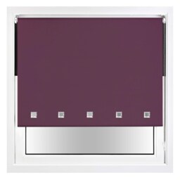 FURNISHED Blackout Roller Blind with Square Eyelets and Metal Fittings Easy Fit Window Shade Purple Aubergine (W) 135cm x (L) 165cm