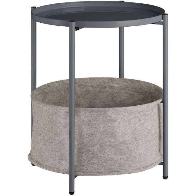 Bedside Table Canterbury - round with removable shelf, spacious basket, 45.5 x 45.5 x 53 cm Grey dark grey 45,50 x 45,50 x 53 cm 1