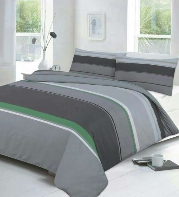 Carter Striped Duvet Cover Set - Double - Green Green Double