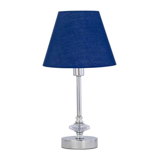 Chrome Jewelled Table Lamp with Navy Blue Shade Chrome Blue Medium 1