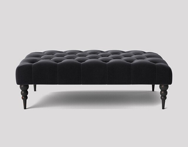 Alyana 120cm Rectangle Ottoman Bench with Wooden Legs- Black Plush Velvet Chesterfield Upholstered Footstool