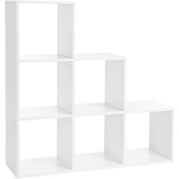 6-Cube Stair Style Bookcase Ladder Shelf, Freestanding Room Divider Storage Unit, White