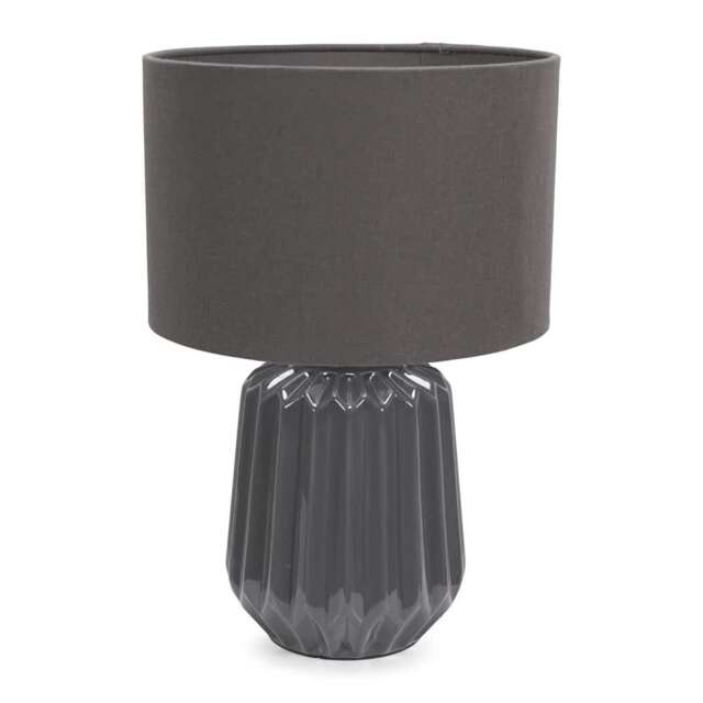 ValueLights Zak Charcoal Grey Pleated Textured Ceramic Table Lamp and Bulb