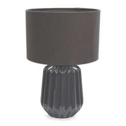 ValueLights Zak Charcoal Grey Pleated Textured Ceramic Table Lamp and Bulb
