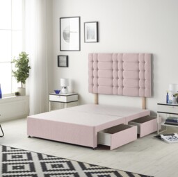 Astoria Divan Bed Base with 2 Drawers & 30 Inch Diamante Headboard in Plush Velvet Pink Pink Small Single