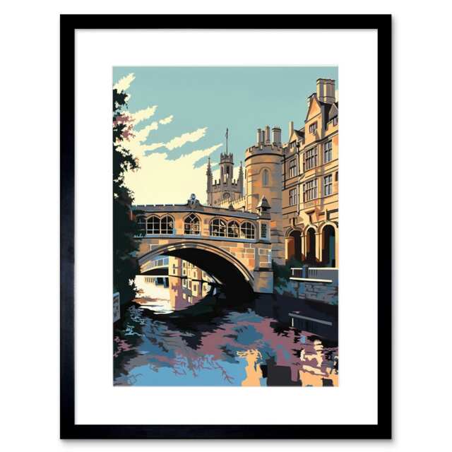 "Bridge of Sighs Cambridge University Cam River 9x7"" Black Framed Wall Art Print"
