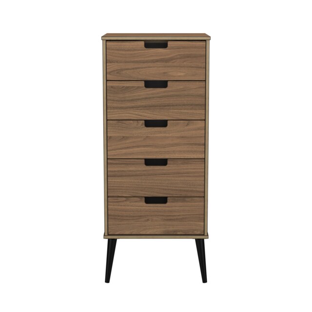 Taiwan 5 Drawer Tall Bedside Cabinet in Carini Walnut (Ready Assembled) Brown Carini Walnut
