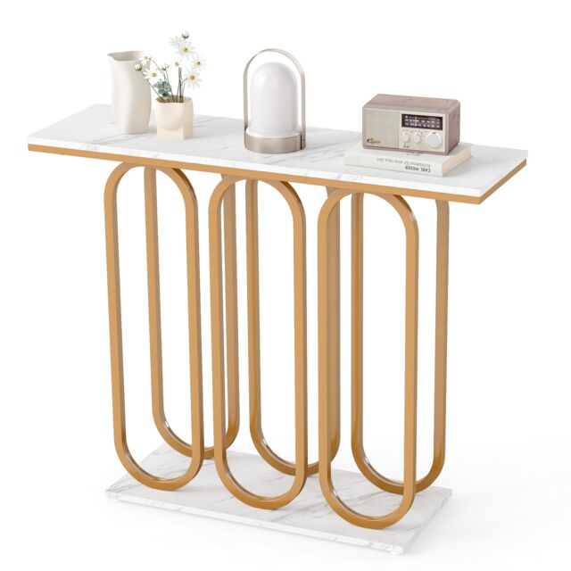 COSTWAY 100 CM Console Table Faux Marble Table White