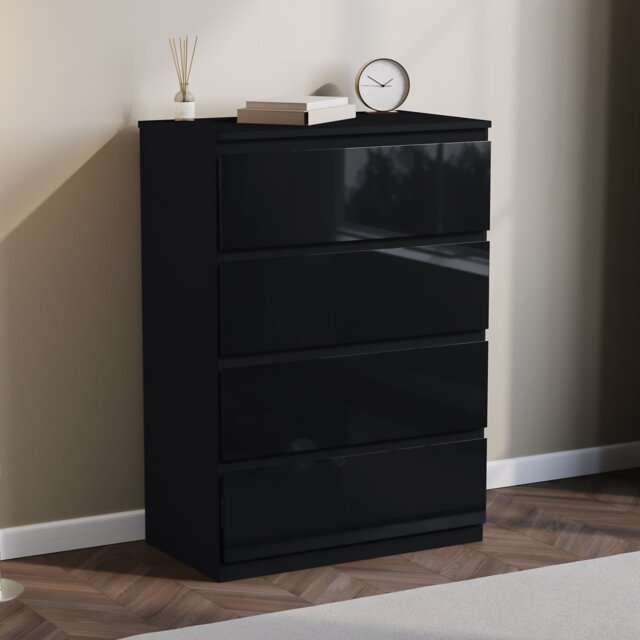 Vida Designs Glinton 4 Drawer Chest of Drawers Bedroom Storage, 100% FSC, Black