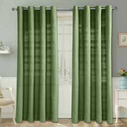 Homescapes Cotton Rajput Ribbed Dark Olive Curtain Pair - 66 x 90 Inches Green Dark Olive