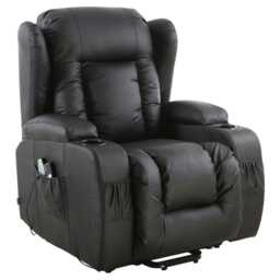 Caesar Single Motor Rise Recliner Bonded Leather Heat & Massage Chair (Black)