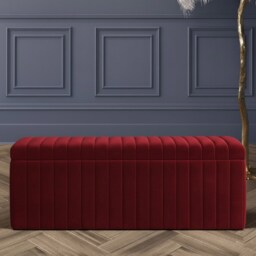 180cm Wide Lux Ottoman Storage Box, Red Velvet Upholstered Full Striped Storage Ottoman Box