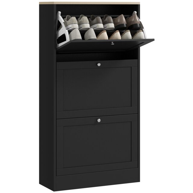 HOMCOM Shoe Cabinet with 3 Flip Drawers, Narrow Shoe Storage Cabinet, Freestanding Slim Shoe Rack for Entryway, Hallway, Black Black
