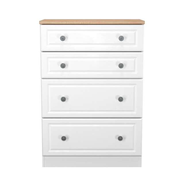 Surrey 4 Drawer Deep Chest of Drawers in White Ash & Bardolino Oak (Ready Assembled) White White Ash & Bardolino Oak