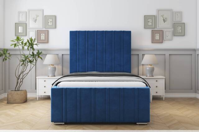 "Sloomy Radcliffe Navy Plush Bed Frame With Mattress With 50"" Upholstered Headboard 6' Super King"