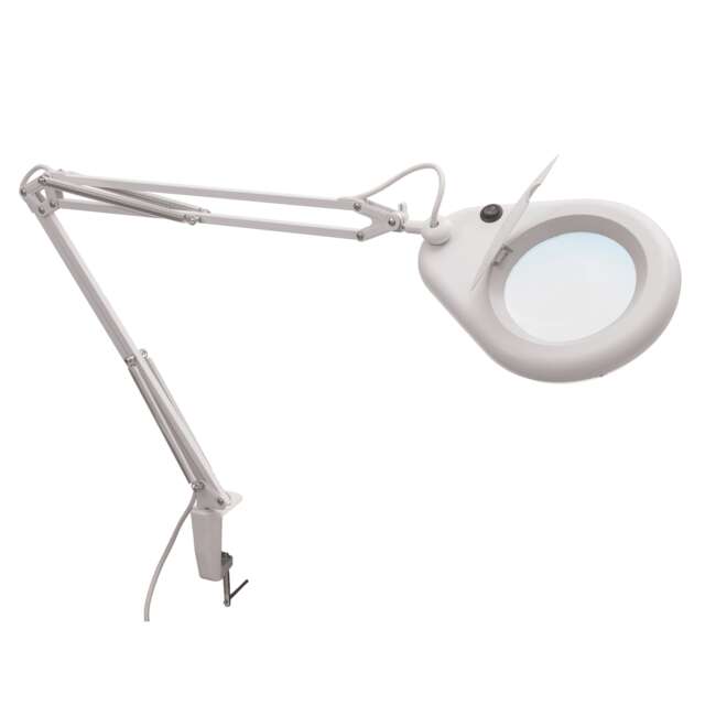 PURElite LED Swivel Magnifying Lamp - Clip-on Table & Desk Lamp, Flexible Neck, 10cm Lens with 2x Magnification