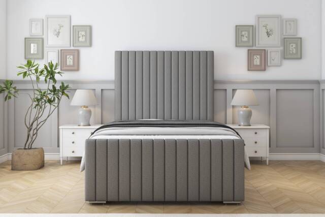 "Sloomy Madison Pewter Dumfries Bed Frame With Mattress With 50"" Upholstered Headboard 6' Super King"