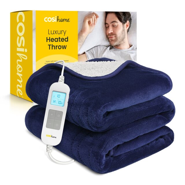 Cosi Home Fleece & Sherpa Electric Heated Throw - Navy