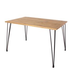 Augusta Industrial Pine Rectangular Dining Table with Solid Wood Top - Antique Wax Finish and Metal Hairpin Legs Brown Brown Medium 1