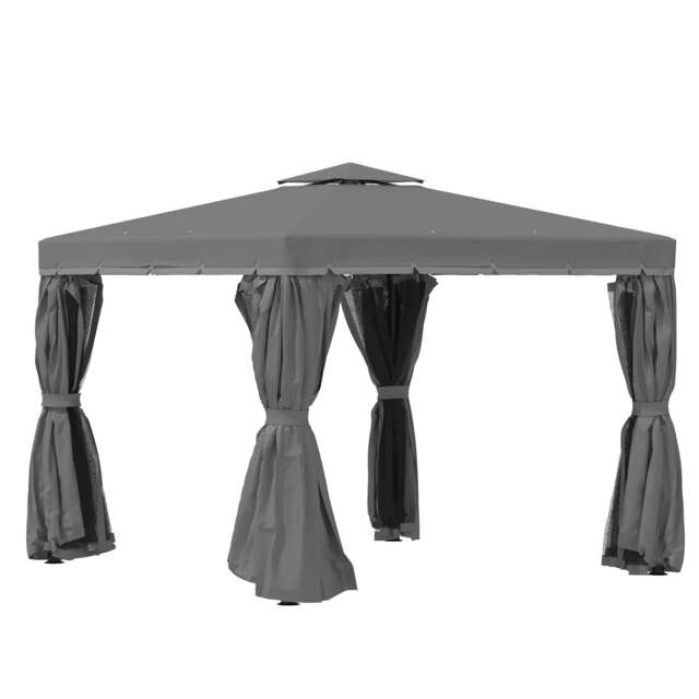 Outsunny 3 x 3(m) Patio Gazebo Garden Shelter w/ Mosquito Netting, Dark Grey Grey