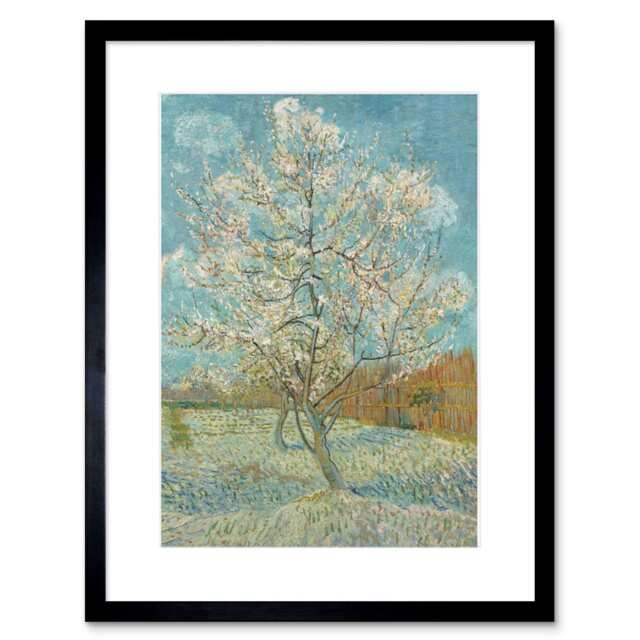 "Vincent Van Gogh Pink Peach Tree Old Master Painting 9x7"" Black Framed Wall Art Print"