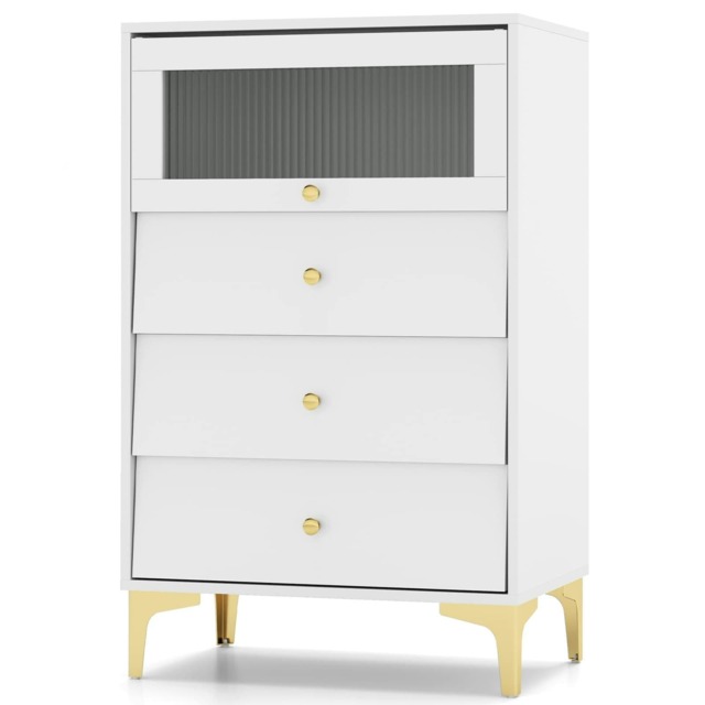 COSTWAY 3 Drawer Dresser Storage w/ Flip Up Door Grey