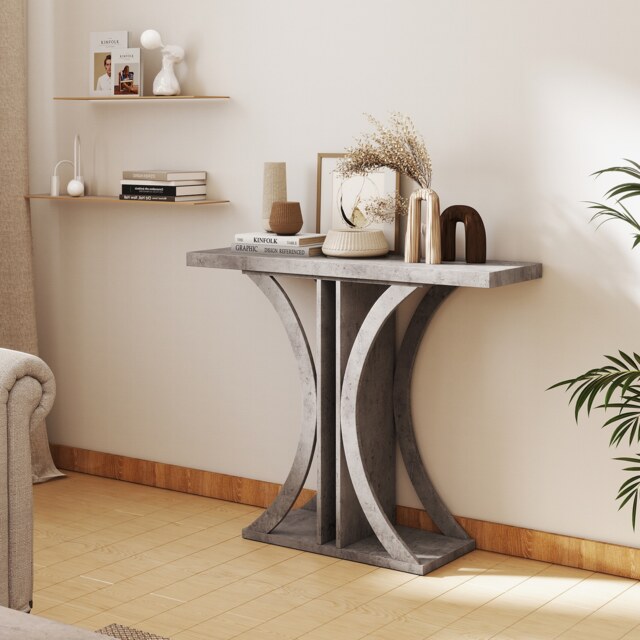 Console Table, 100 cm Rectangular Entryway Table with Geometric Frame, Industrial Sofa Table Behind Couch, Foyer Table Accent Table for Living Room, Hallway, Entrance, Small Space, Grey