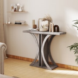 Console Table, 100 cm Rectangular Entryway Table with Geometric Frame, Industrial Sofa Table Behind Couch, Foyer Table Accent Table for Living Room, Hallway, Entrance, Small Space, Grey