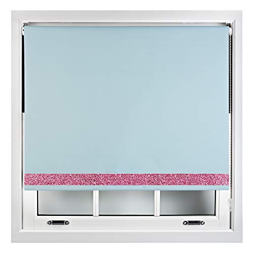 FURNISHED Thermal Blackout Roller Blinds with Glitter Edge - (W)140cm x (L)210cm Blue Duck Egg Blue (W) 140cm x (L) 210cm