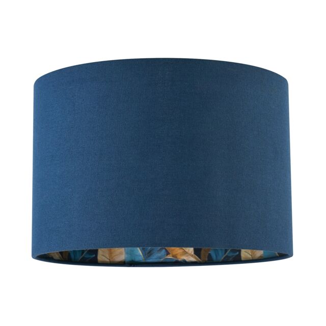 Modern Midnight Blue Linen Lamp Shade with Leaf Floral Pattern Lining