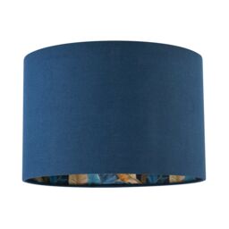 Modern Midnight Blue Linen Lamp Shade with Leaf Floral Pattern Lining