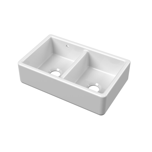Fireclay Traditional Double Bowl Butler Kitchen Sink with Stepped Weir and Overflow - 795mm - Balterley