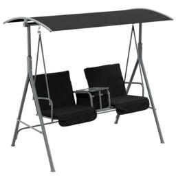 Outsunny 2 Person Covered Patio Swing with Pivot Table & Storage Console Black Black Black