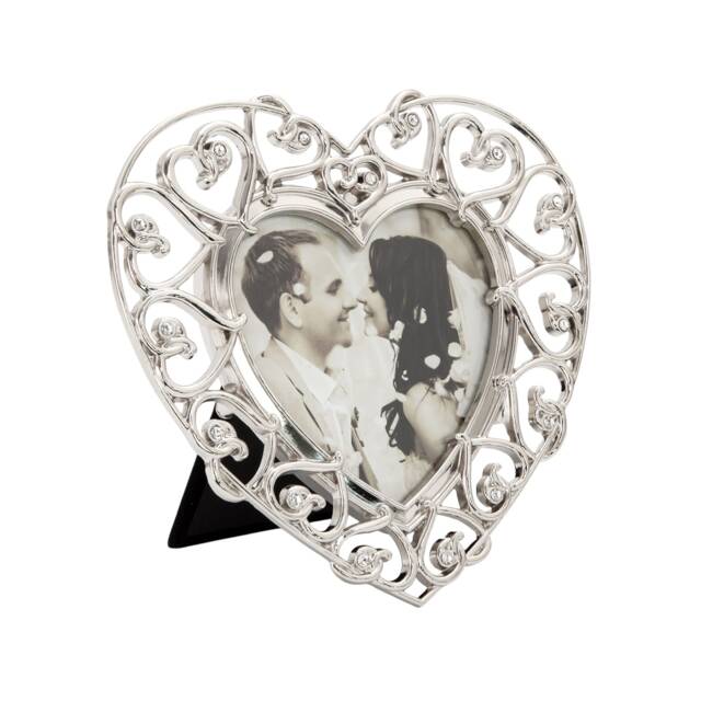 "Heart Themed 4x4 Silver Picture Frame with Small Diamante Crystals Silver 4"" x 4"""