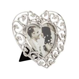 "Heart Themed 4x4 Silver Picture Frame with Small Diamante Crystals Silver 4"" x 4"""