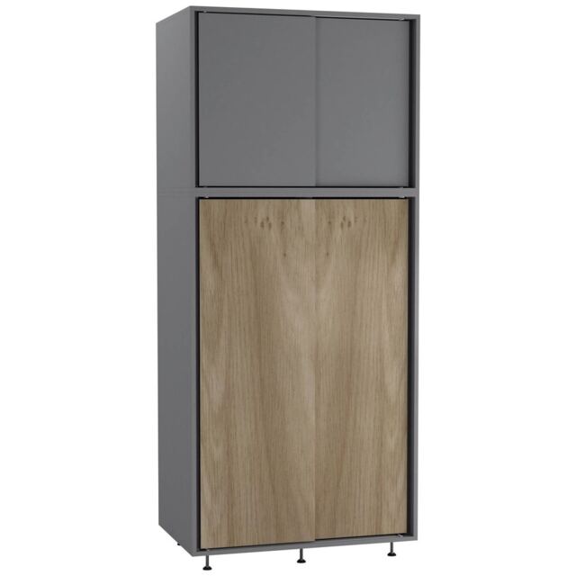 180cm 4 Sliding Doors Wardrobe Bedroom Storage Closet Hanging Rail Cupboard Unit Multi Grey with Oak Doors 1