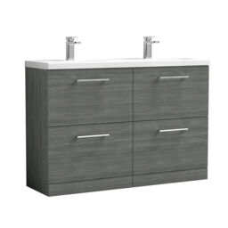 Balterley Level Floor Standing 4 Drawer Double Basin Vanity Unit for Modern Bathroom Storage Grey Anthracite Woodgrain