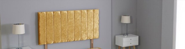 "Gold Crushed Velvet 9 Panel Headboard Gold 3FT Single 20""inch Headboard"