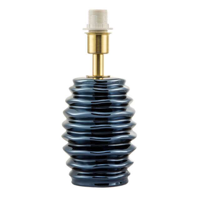 Modern Metallic Blue Gloss Ceramic Table Lamp Base with Ripple Grooves